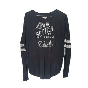 Maurices Life is Better at the Cabin OVERSIZED black long sleeve tee size small